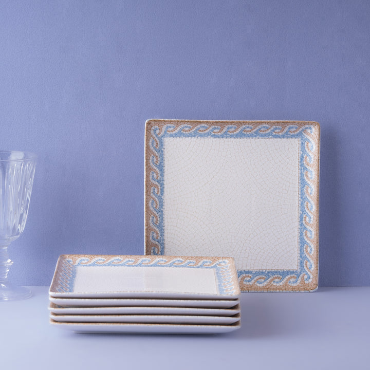 Square Platter With Foot |  Porcelain | Set of 6