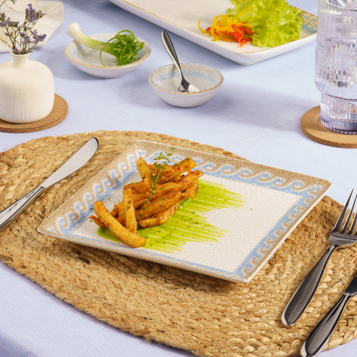 Square Platter With Foot |  Porcelain | Set of 6