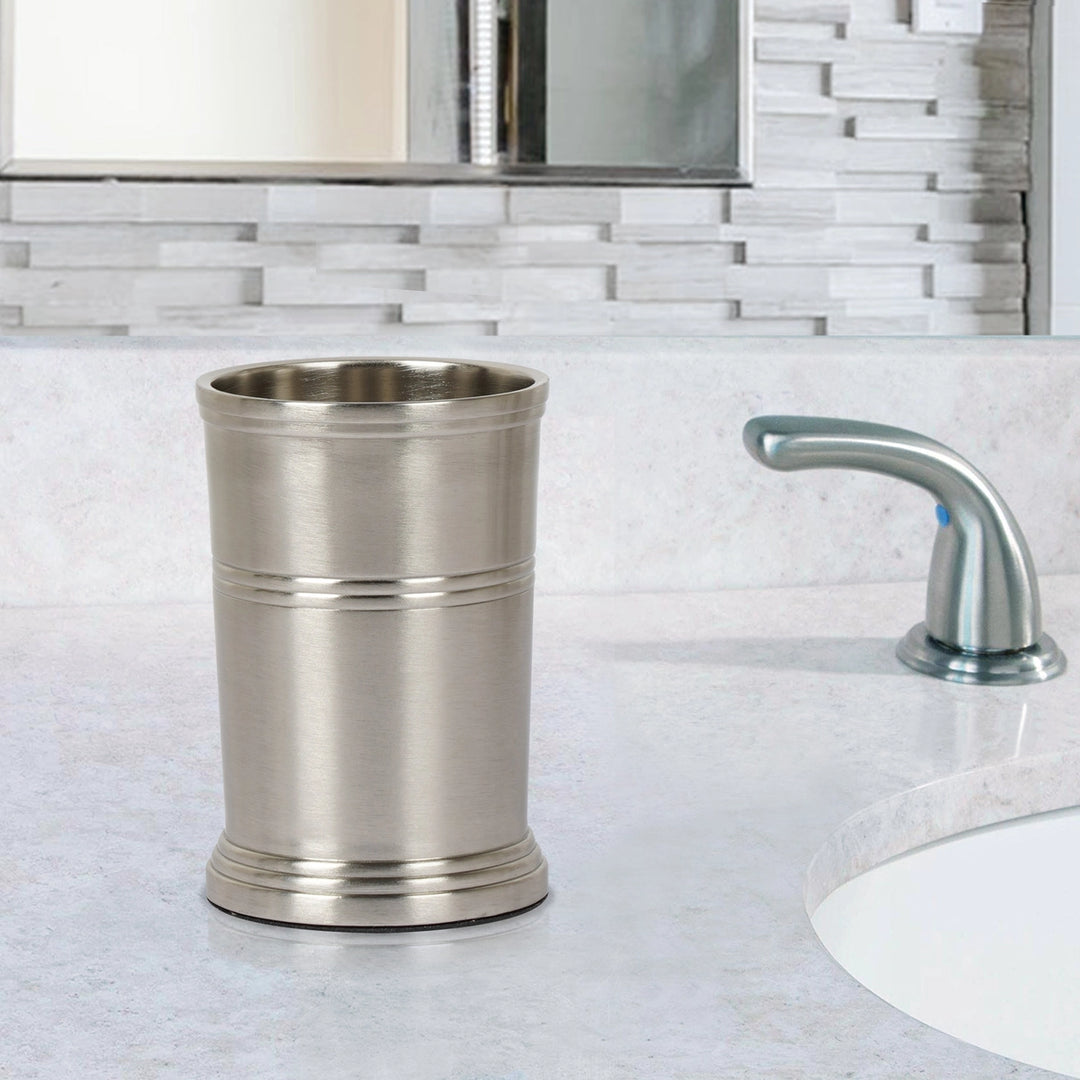Stainless Steel Bathroom Tumbler Cup | Decorative Rinse Cup,Drinking Glass,Toothbrush & Makeup Brush Holder for Vanity Countertops,Sink & Desk | Brushed Pewter