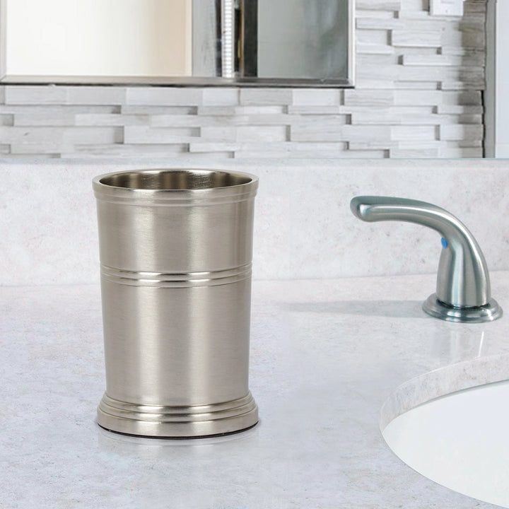Stainless Steel Bathroom Tumbler Cup | Decorative Rinse Cup,Drinking Glass,Toothbrush & Makeup Brush Holder for Vanity Countertops,Sink & Desk | Brushed Pewter