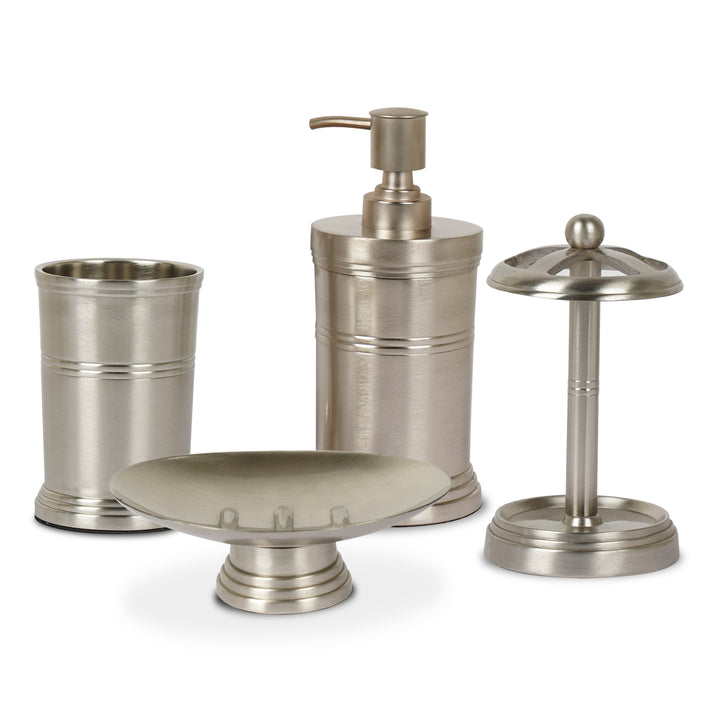 Stainless Steel Bathroom Tumbler Cup | Decorative Rinse Cup,Drinking Glass,Toothbrush & Makeup Brush Holder for Vanity Countertops,Sink & Desk | Brushed Pewter