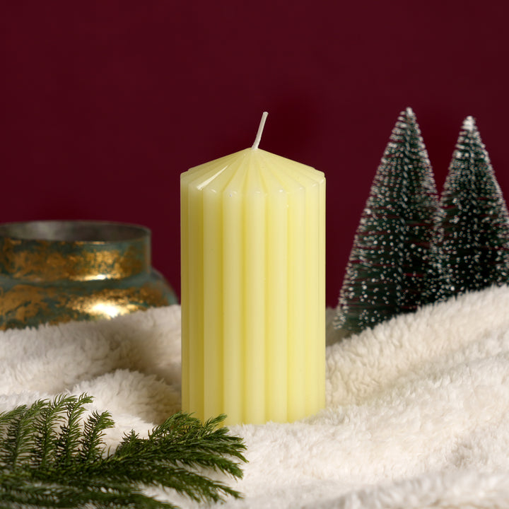 Ribbed Pillar Candle (Non-Scented) | 6.5 Inch