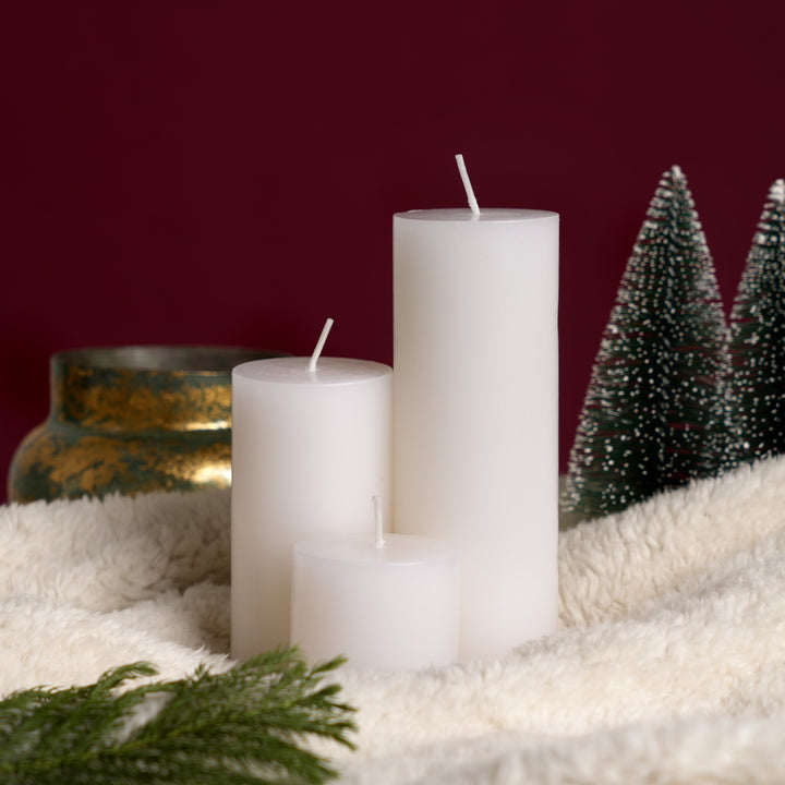 Christmas Pillar Candle (Non-Scented) | White Decorative Holiday Candles, 3.5 x 5 x 7.5 Inch