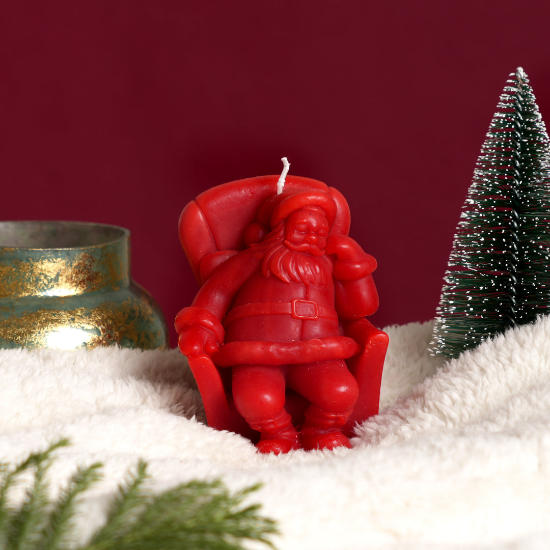 Seating Santa Candle | Red Decorative Christmas Candle, 3 x 3 x 4 Inch