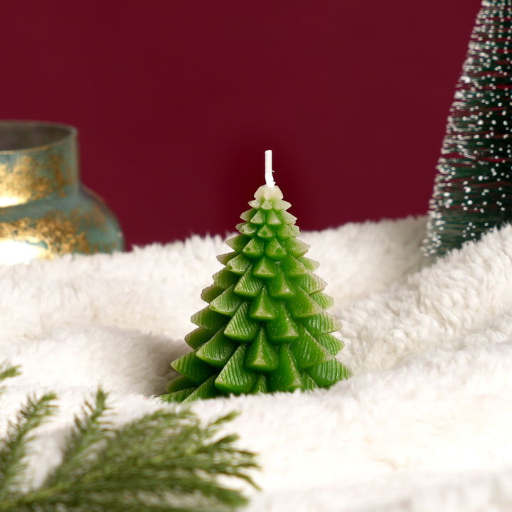 Green Christmas Tree Candle | Decorative Holiday Candle, 3.25 x 3.25 x 3.5 Inch