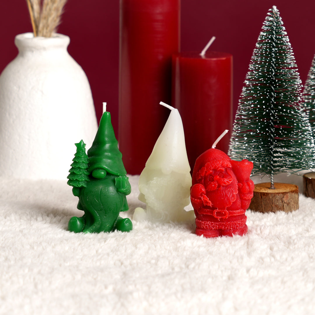 Santa Candle | Red, White & Green Christmas Decorative Candles | 5.3 x 8 x 2 Inch