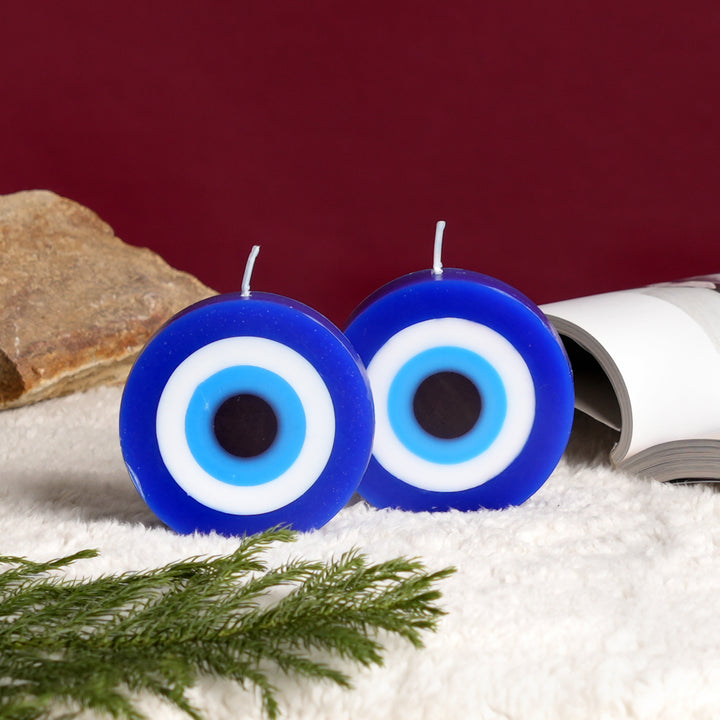 Round Evil Eye Candle | Blue & White, 2x3x3.2"