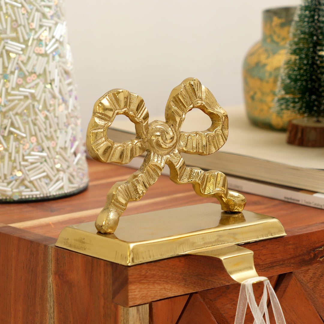 Gold Bow Christmas Stocking Holder