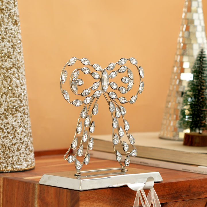 Silver Beaded Bow Christmas Stocking Holder