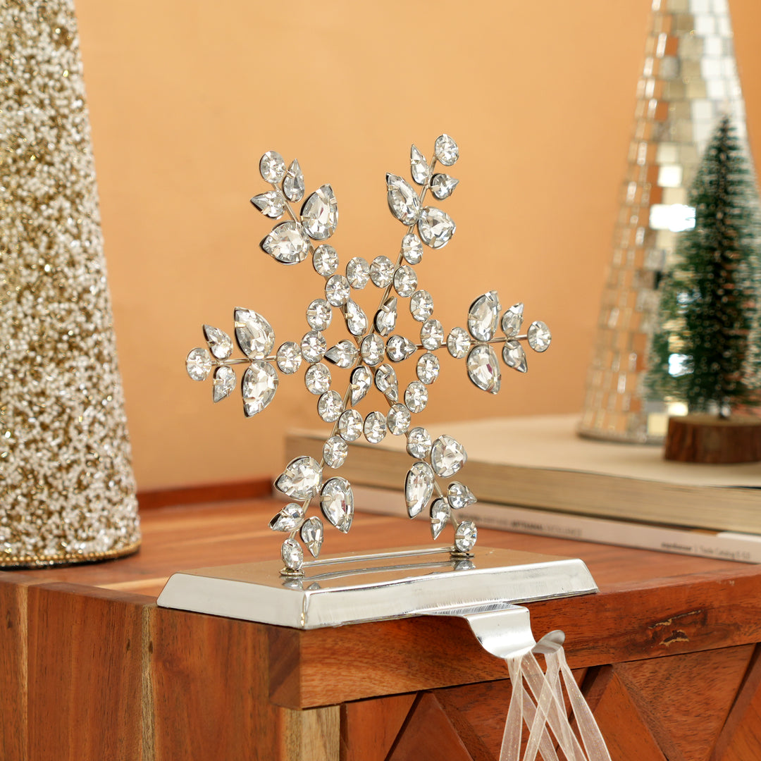 Silver Beaded Snowflake Christmas Stocking Holder