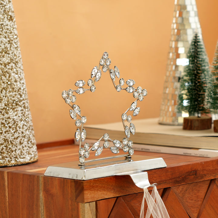 Silver Beaded Star Christmas Stocking Holder