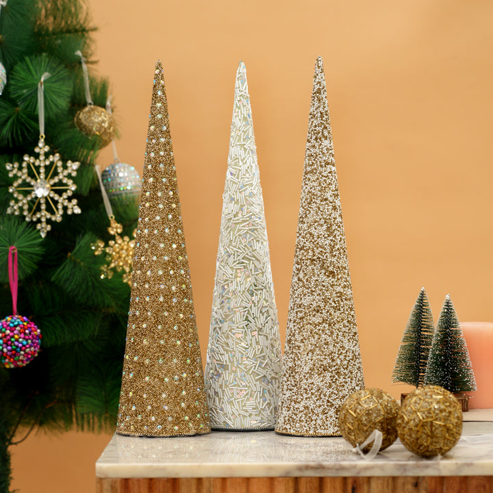Gold Glass Mosaic Cone Christmas Decorative Ornament