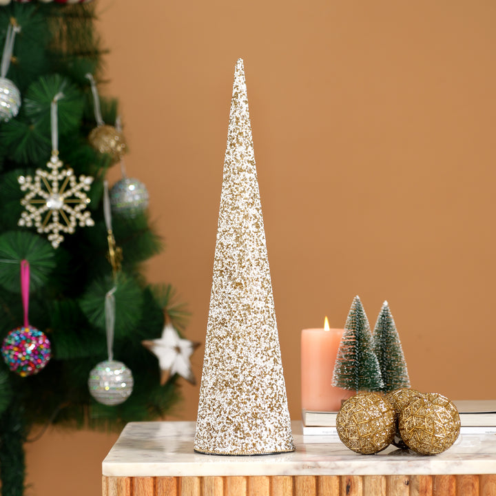Beaded Cone Christmas Ornament | Gold & Silver, 18"