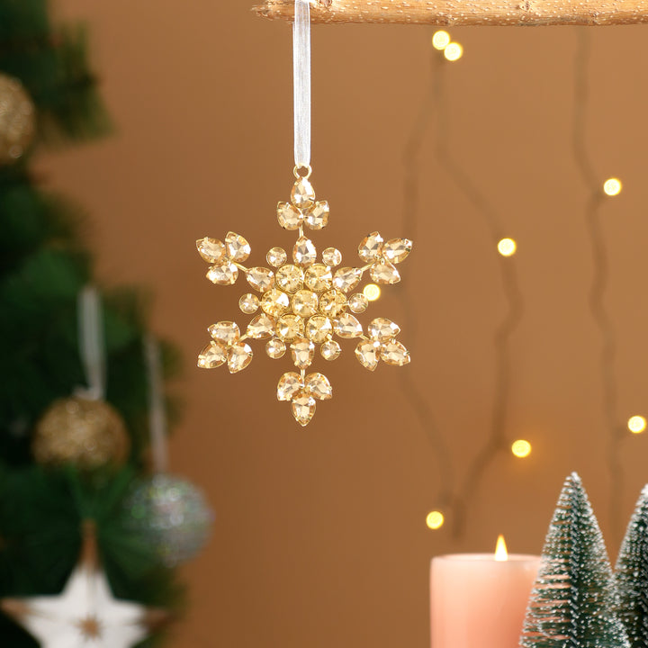 Gold Beaded Snowflake | Christmas Hanging Ornament