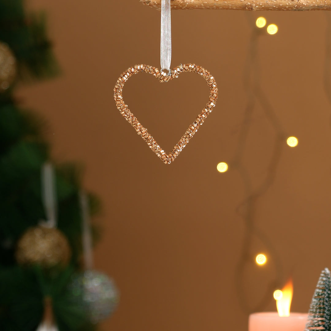 Bronze Beaded Heart Christmas Hanging Ornaments