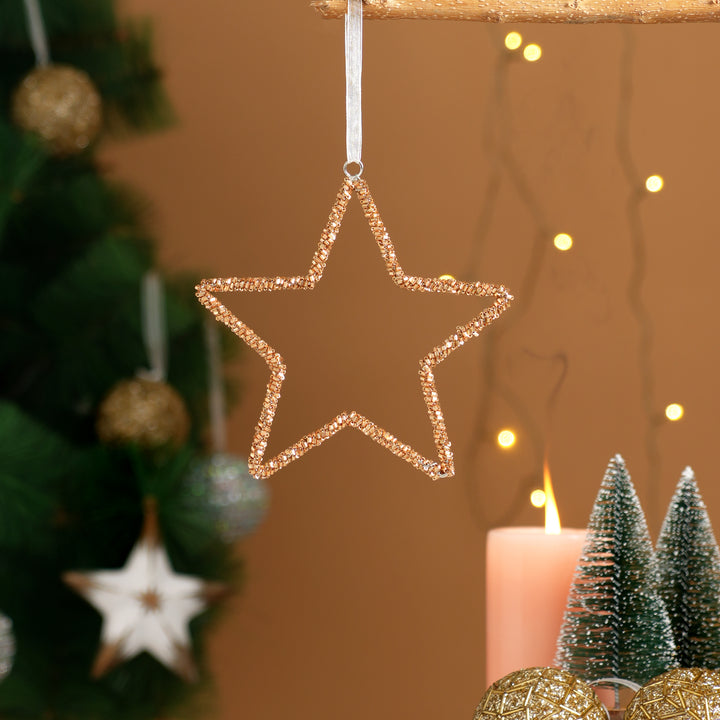 Bronze Beaded Star Christmas Hanging Ornaments