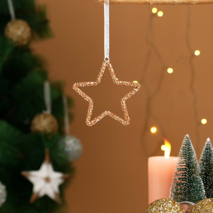 Bronze Beaded Star Christmas Hanging Ornaments