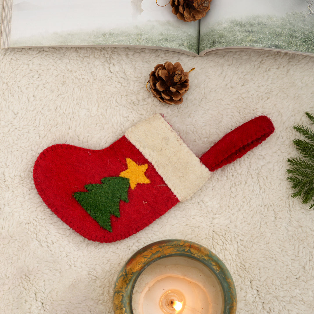 Mini Christmas Stocking Décor | Red Holiday Hanging Ornament