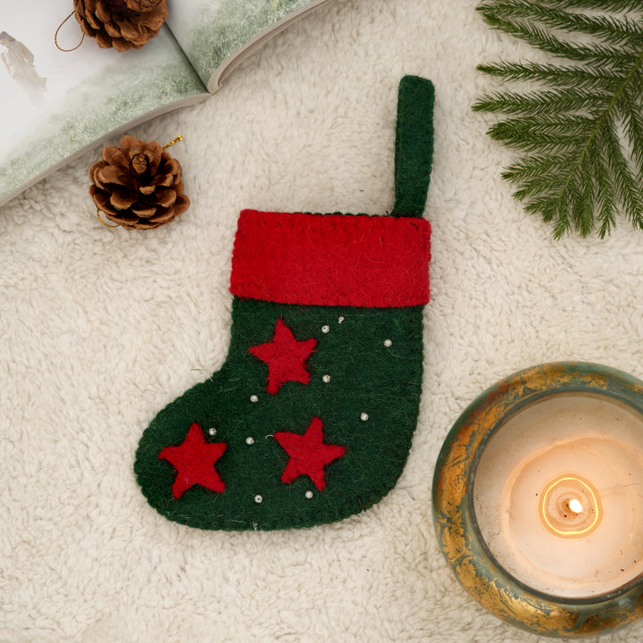 Green & Red Mini Christmas Stocking – 6" Festive Decor