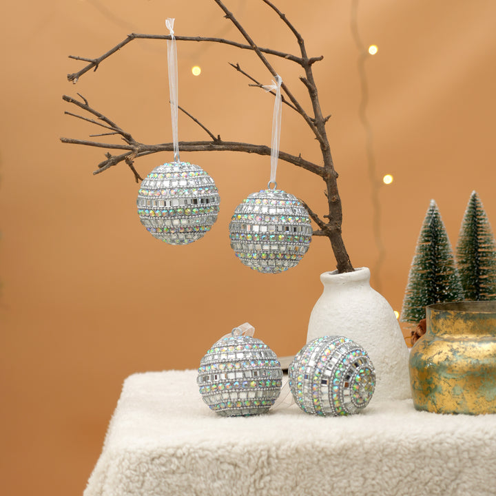 Silver Beaded Hanging Ball Ornaments