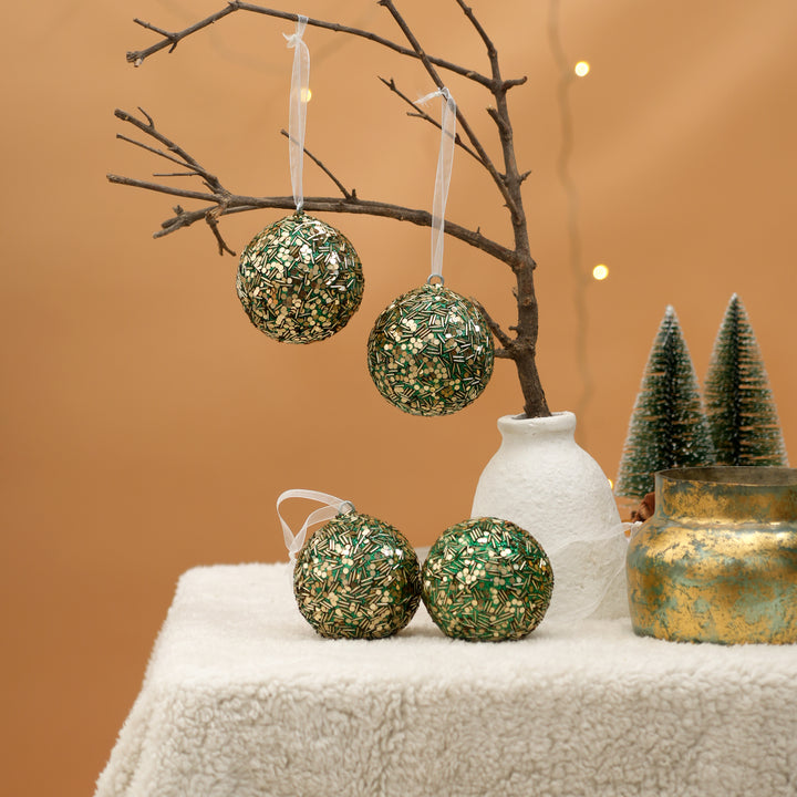 Green Beaded Hanging Ball Ornaments