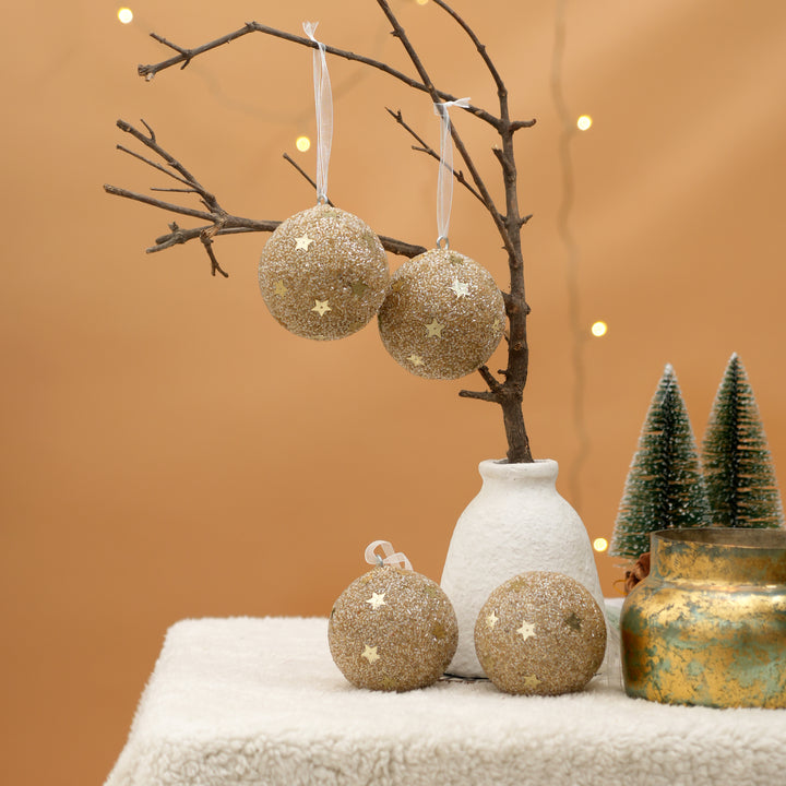 Gold Beaded Hanging Ball Ornaments