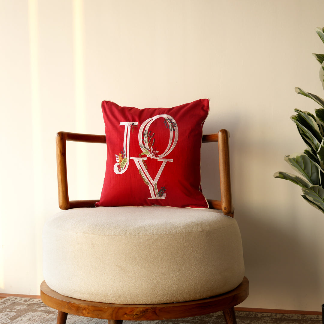 Decorative Pillow | Red Poly Dupion Pillow with Embroidery | 18x18"