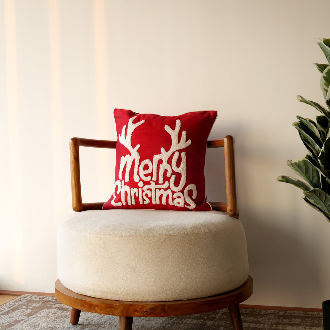 Decorative Pillow | Poly Dupion Pillow with Embroidery | 18x18" | Red
