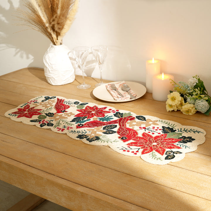 Table Runner | Handmade Beaded Embroidered Table Accent | 36x13"