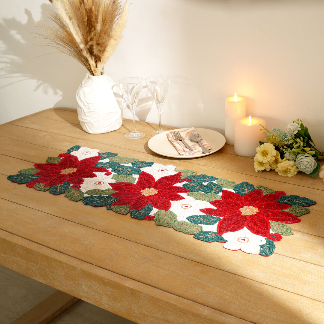 Table Runner | Beaded Embroidered Festive Table Decor | 36x13 in