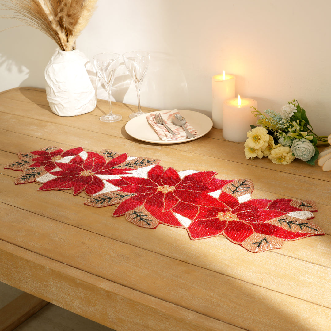 Table Runner | Hard Beaded Embroidered Table Accent | 36x13"