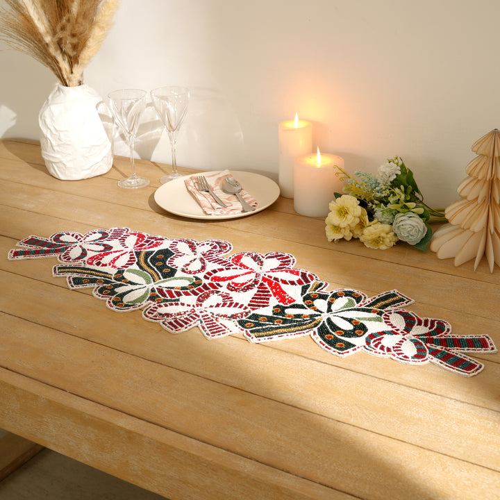Table Runner | Hard Beaded Embroidered Tabletop Decor | 36x13"