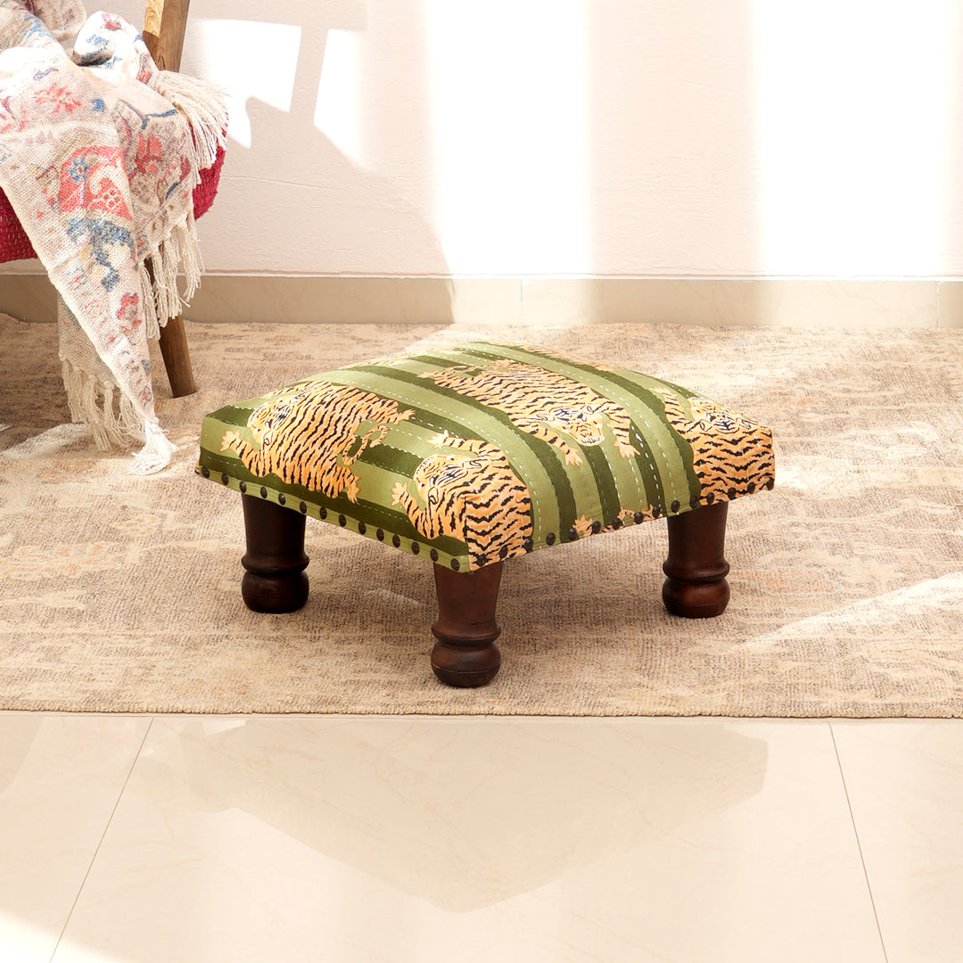 Foot Stool With Tiger Print