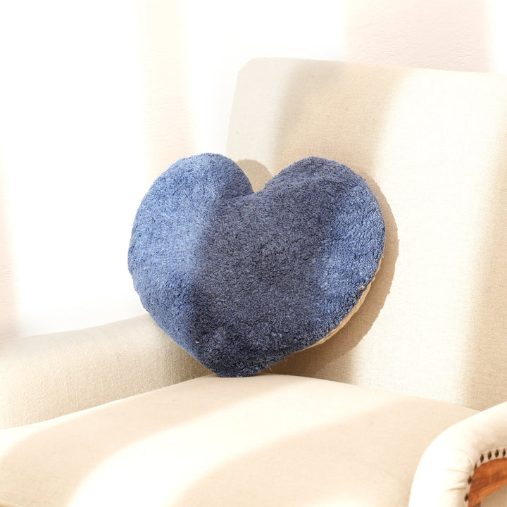 Heart Shape Tufted Pillow In Blue Colour