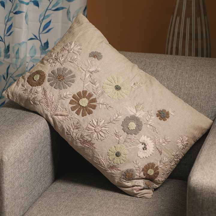 Linen Embroidery Lumbar Cushion