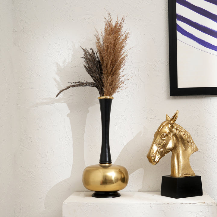 Decorative Minimalist Sleek Gold & Black Aluminum Vase – 8"x 8" x16" Table Accent