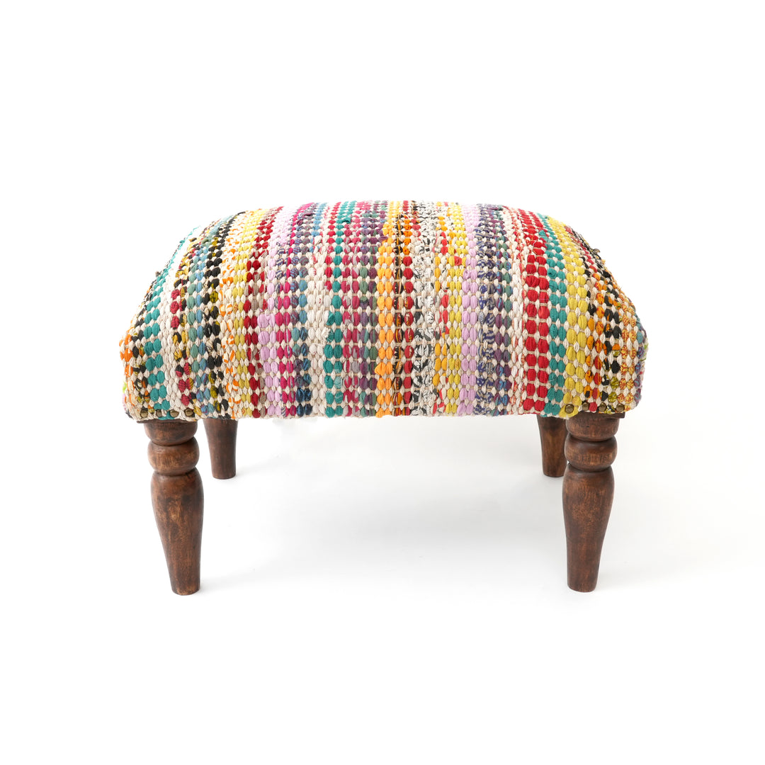 Handwoven Accent Footstool | 20.5x15.5x15 | Cotton Fabric