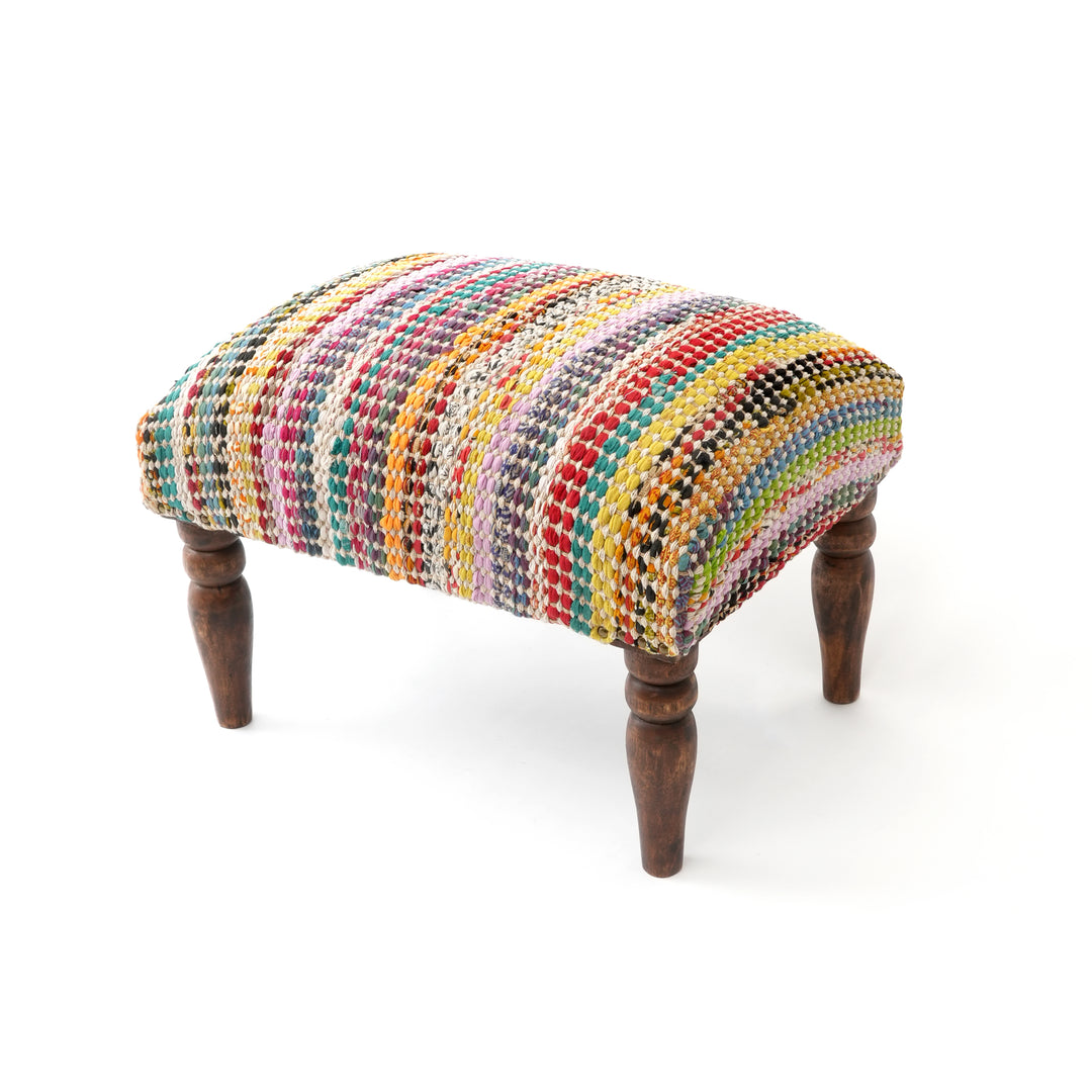 Handwoven Accent Footstool | 20.5x15.5x15 | Cotton Fabric
