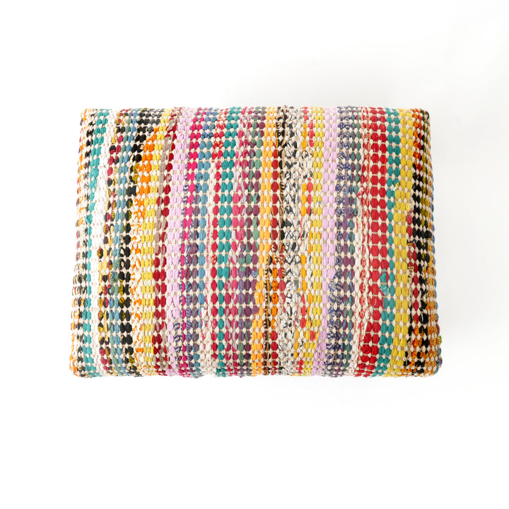 Handwoven Accent Footstool | 20.5x15.5x15 | Cotton Fabric