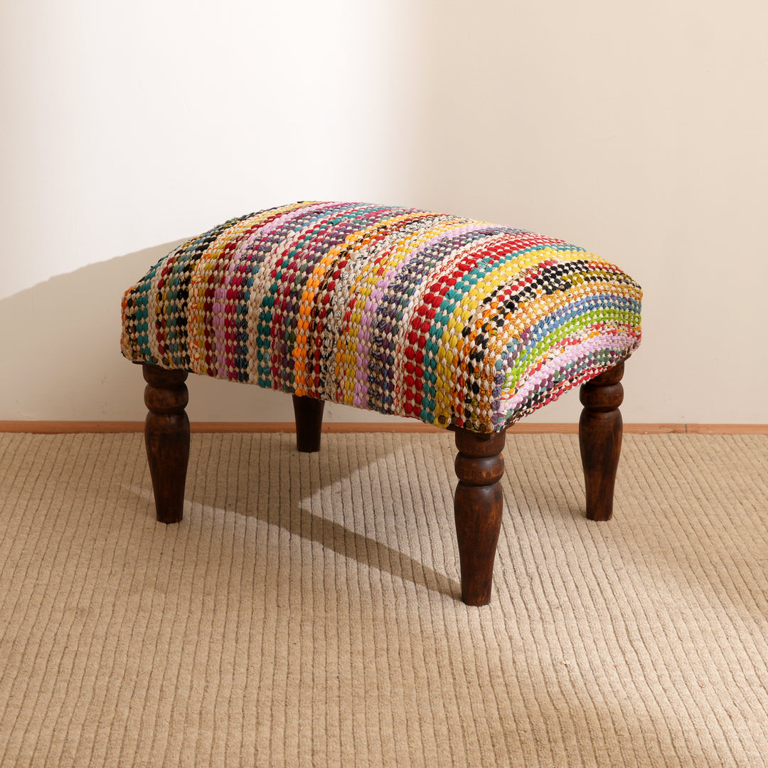 Handwoven Accent Footstool | 20.5x15.5x15 | Cotton Fabric