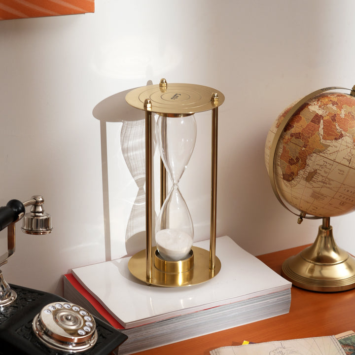 Decorative Aluminum Frame Sand Timer-Sand Clock-Hourglass-Tabletop Object-6x6x11.5"