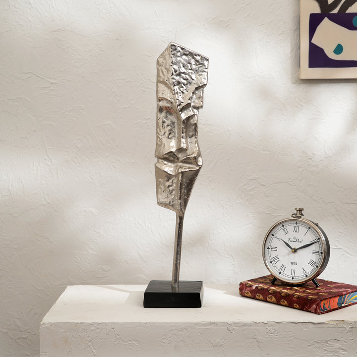 Set of 2 Modern Abstract Aluminum Sculptures with Black Base-22.5" & 21" H