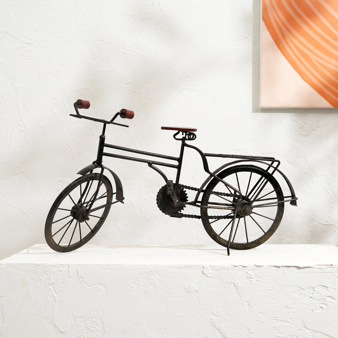 Decorative Old School Cycle Miniature – 19x4.5x12" | Vintage Iron & Wood Table Accent Sculpture