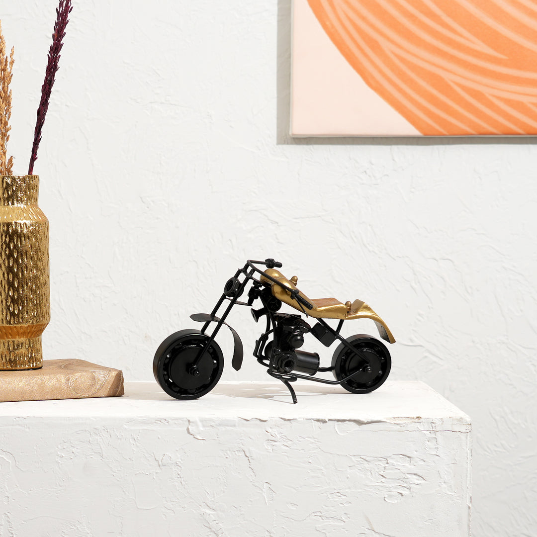 Classic Black Motorcycle Model Sculpture – 10.25x5.5x4.75" |Decorative Table Accent