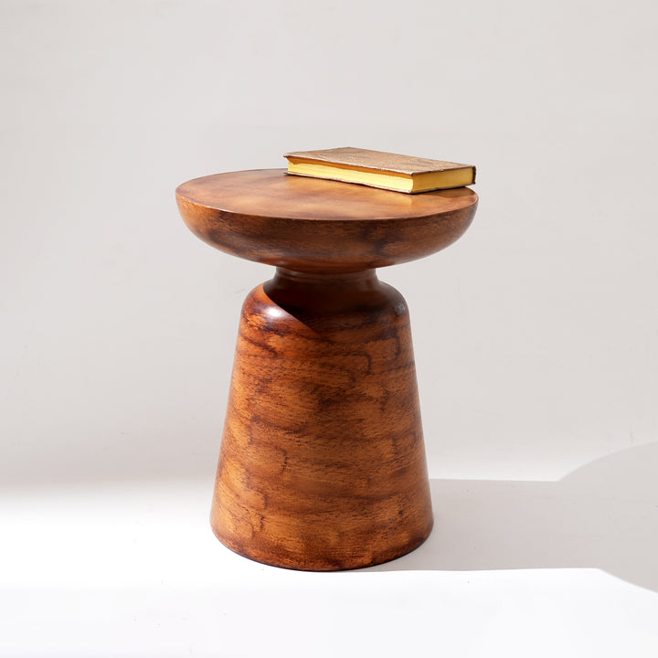 Decorative Iron Round Side Table with Natural Wood Finish-17X17X15"