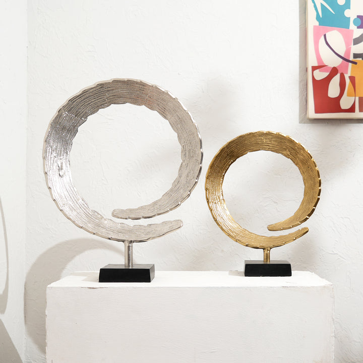 Dual Harmony Rings Sculpture – Set of 2 Modern Aluminum Art Pieces - 14"x4.5"x18"