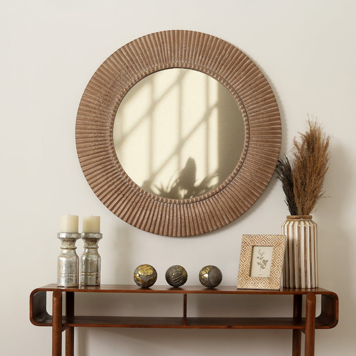Wooden Wall Mirror | Rustic Farmhouse Style Hand Carved Frame | Handmade Vintage Home Decor | Living Room, Bedroom & Entryway Accent | 36"