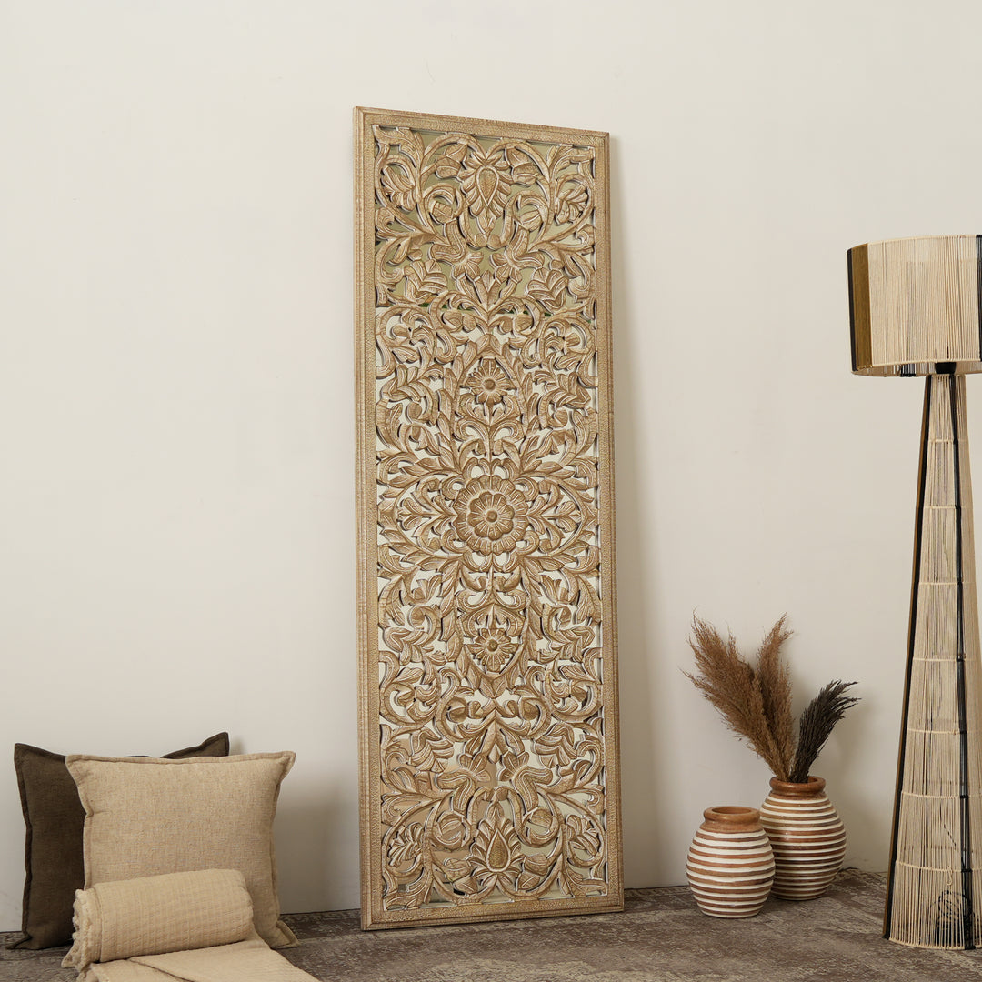 Wood Floral Hand Carved Wall Accent | Handmade Wooden Wall Art | Boho & Vintage Home Decor | Living Room, Bedroom & Entryway