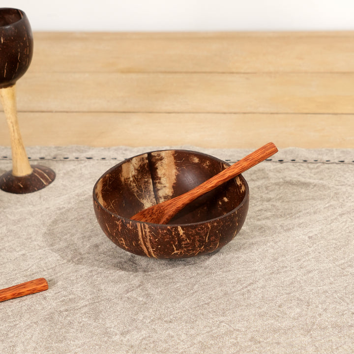 Natural Coconut Shell Bowl with Spoon Set | 500 ml Ecofriendly Dining
