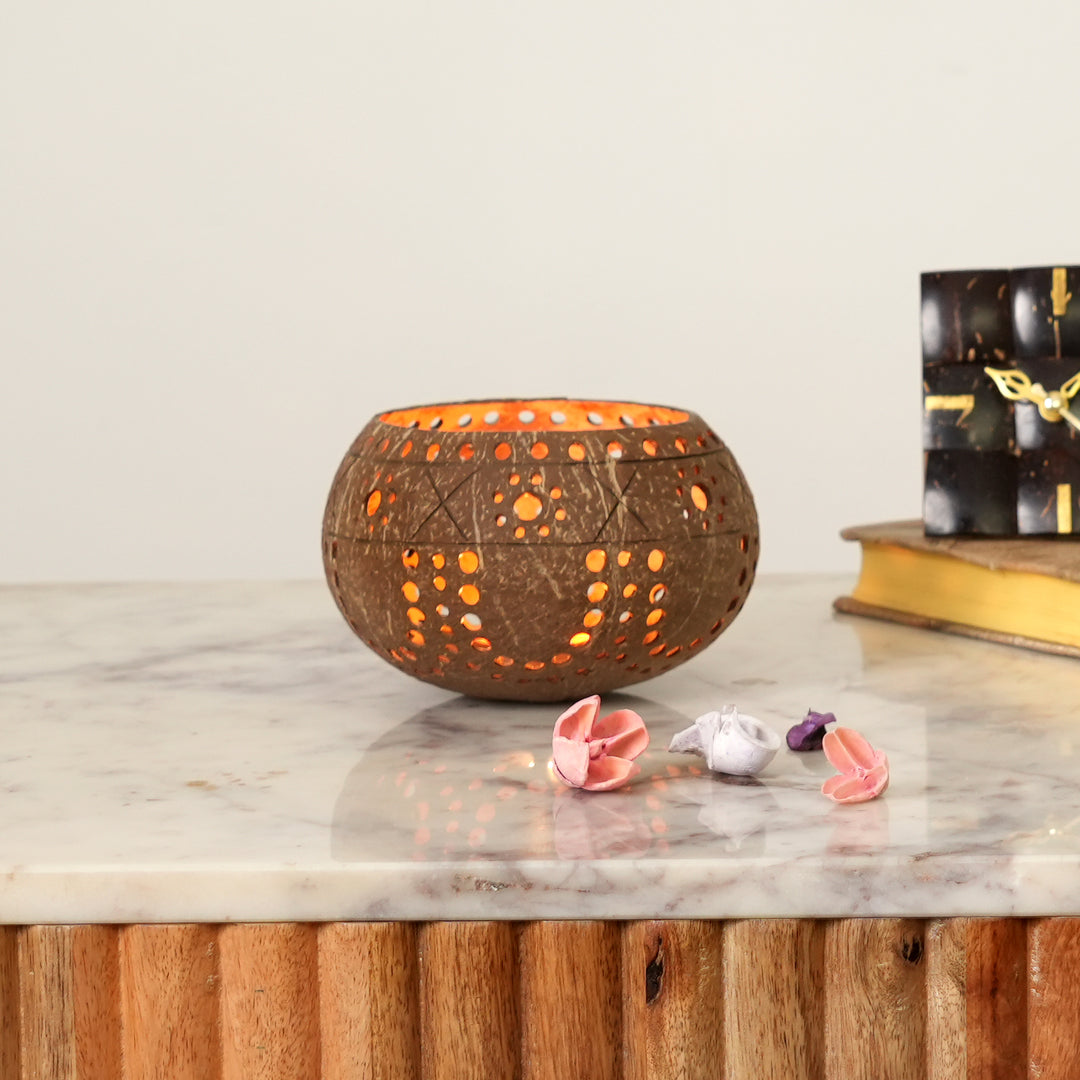Tropical Coconut Shell Candle Holder | Natural Ecofriendly Tea Light